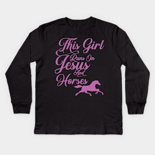 This Girl Runs on Jesus and Horses print Christian Gift Kids Long Sleeve T-Shirt